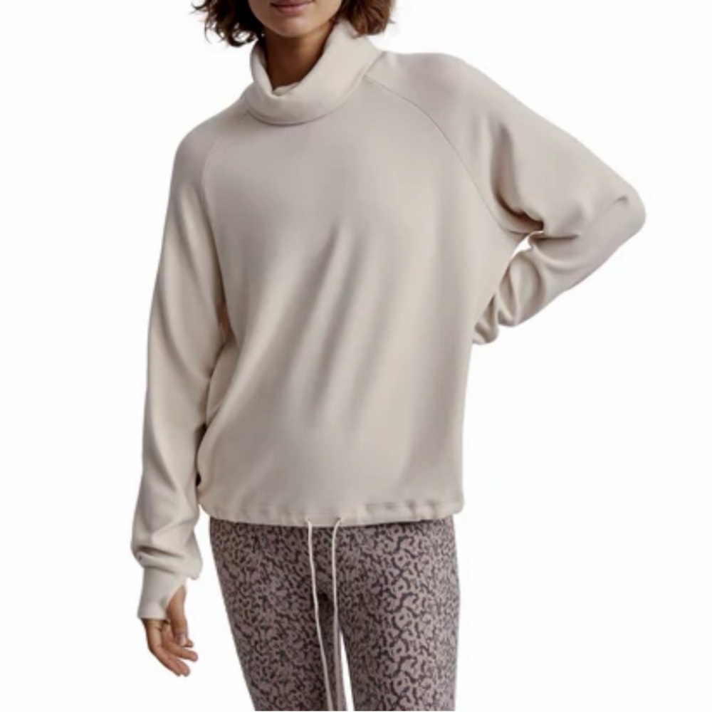 Varley Portland High Neck Midlayer Restore Jersey Pullover Cream Drawstring XS - Picture 2 of 15